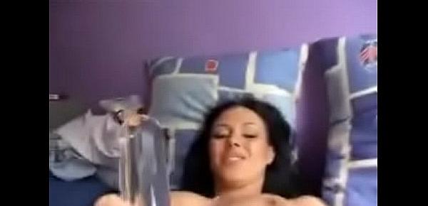  Brunette with golden vibrator also wants dick